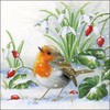 20 Napkins Sweet Bird in Snow as Winter Table Decoration for Animal Lovers 33 x 33 cm