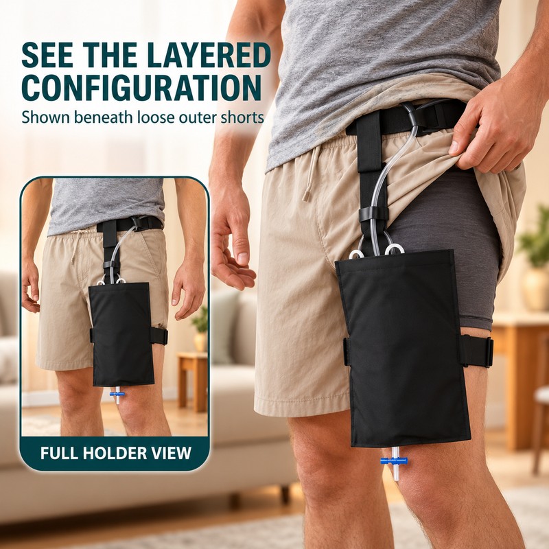 Black Urinary Drainage Bag Holder Pouch with Waist and Thigh