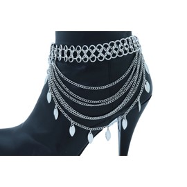 Unbranded Women Silver Metal Chain Boot Bracelet Cool Anklet Shoe Leaf Charms Bling Look
