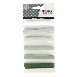 Artemio 6 Green Velvet Ribbons x 1 m Misty Winter, Green White Foam, 1 cm x 1 m