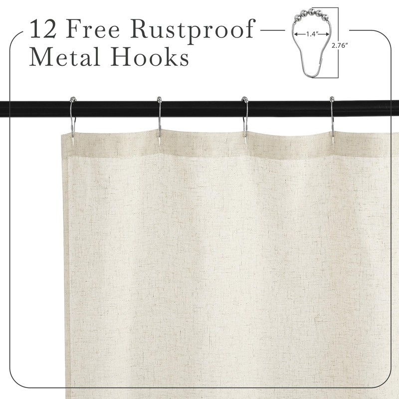 KGORGE Natural Linen Shower Curtain for Bathroom - Linen Blend