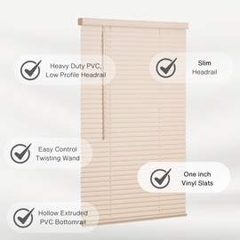 LOTUS & WINDOWARE Cordless 1" Vinyl Blind, 63" x 36", Alabaster,Smooth, Room Darkening, Horizontal Blinds for Living Room, Bedroom, Interior Door Windows