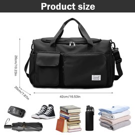 Sports Bag for Men and Women with Shoe Compartment and Wet Compartment, black, Sports