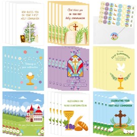 EZdhuawuse 40 First Holy Communion Greeting Cards - Religious Baby Baptism Greeting Cards God Bless You Baby Shower Cards for Girls Boys, Christian Confirmation Jesus Cards with Envelopes Stickers