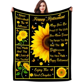 MIBDDK Gifts for Retirement Blanket Happy Retirement Gift Ideas Throw Blankets Sunflower Best Retirement Gifts for Women Men Coworker 50"X40"