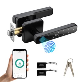 Smart Door Knob with Touch Buttons, Bluetooth Keyless Entry, Fingerprint Door Lock for Bedroom - App, Card, Password, Key, and Fingerprint Unlock - Ideal for Home, Room, Apartment and Offices