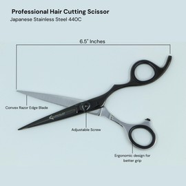 SHARPGLAM 6.5” Hair Cutting Scissors – Japanese 440C Steel, Platinum Coated | Professional Salon & Barber Shears (DuoEdge Black+Silver)