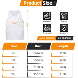 HolyElks Youth Padded Protective Shirt, Chest Rib Protector Heart Guard Sternum Shirt for Baseball Football Paintball (White-New, Youth-L)