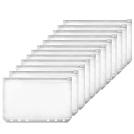 Abnaok Pack of 12 A6 Binder Bags, 6 Holes, Waterproof, Transparent, Budget Binder Zip, A6 Zipper Pockets for Documents, Notebooks, Cards