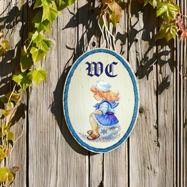 Kaltner Präsente Gift Idea - Wooden Gift Item Decorative Door Sign in Antique Design Decorative Item Motif Toilet Women Girls (18 x 13 cm)