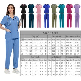 ThreeH Professional Nursing Scrubs Set V-Neck Collar Top Quick-Dry Stretch Fabric for Doctors Nurses Vets Hospital to Pet Grooming Workwear