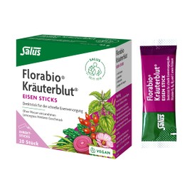 Florabio® Kräuterblut® Eisen Sticks | EISEN TO-GO | Für die schnelle Eisenversorgung | Einnahme ohne Wasser | Mit Pflanzenextrakten & Power Vitaminen gegen Müdigkeit | 20 Sticks