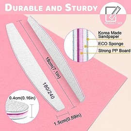 Limas de uñas profesionales, lima de uñas para uñas naturales, lima de uñas de grano 100/180/240 para uñas acrílicas, 12 unidades de lima de uñas de g