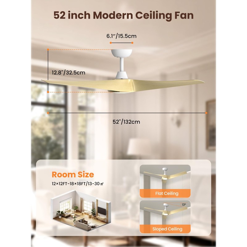 52 inch Modern Ceiling fans with Lights and remote, 3