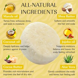 Organic Solid Shampoo Bar for Dry, Curly & Thinning Hair | Deeply Nourishing with Marula Oil & Shea Butter, Cocoa Butter | Rice Protein Shampoo Alternative | Plastic Free, Travel Friendly, Made In USA