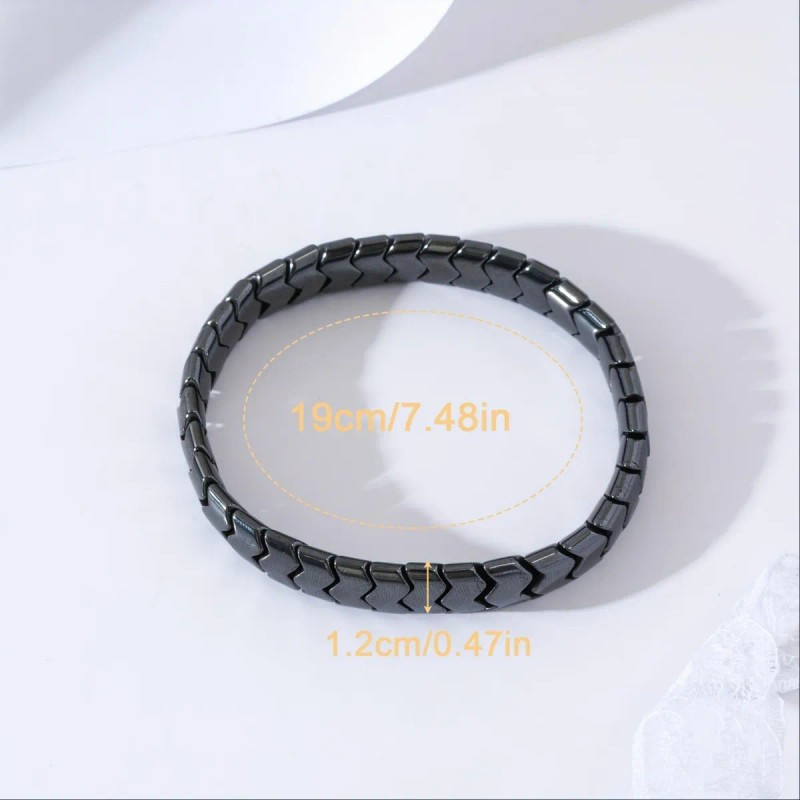 Pulsera De Hematita, Unisex, Diseño Ondulado, Elástica