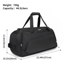 Waterproof Gym Bag Duffle Bag with Wet Pockets and Shoe Compartment,Durable Sports Holdall Bags Travel Bag for Women Man(Black,44L)