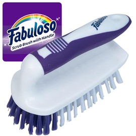 Fabuloso Cleaning Brush with Handle, Compact Handheld Household Scrub Brush for Kitchen, Bathroom, Baseboards, Tile and Floors, Firm Bristles for Indoor Surface Cleaning, White and Purple, 5.5 Inch
