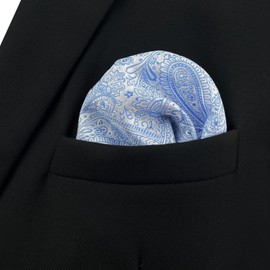 SHLAX&WING Paisley Blue Mens Pocket Square Handkerchief for Suit Jacket Silk
