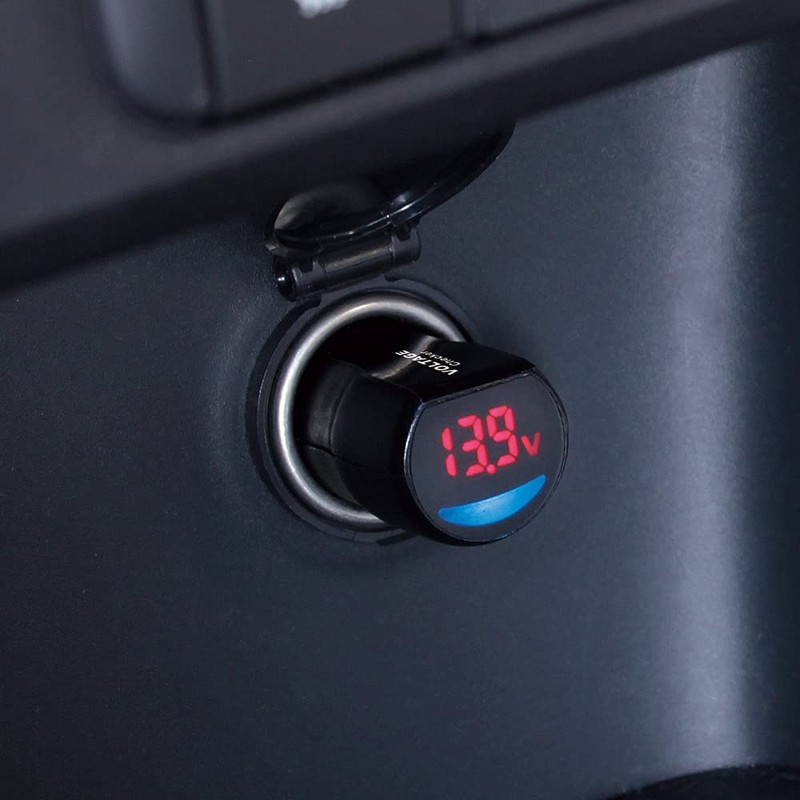 Tsuchiya Yac Car LED Voltage Checker, Black, Diameter 10 x