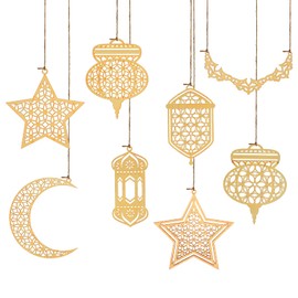 Ramadan Decorations for Home, Eid Mubarak Decorations, Ramadan Mubarak Decorations DIY Al-Fitr Wooden Ornament Hanging Star Moon Decorations for Muslim Eid Party Home Wall Tree Decor Ramadan Gifts