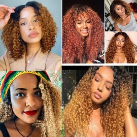 Biliisyff Kinky Curly Human Hair Bundles 1B/30 Ombre Two Tone Black and Light Brown Wave Extensions for Black Women 12 14 16 Inch