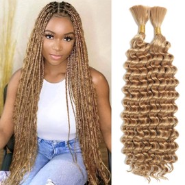 Deep Wave Bulk Hair For Braiding Hair No Weft 24inch Wet And Wavy 160g Quality Synthetic Hair Braiding Extensions For Boho Braids（2 Bundles/Pack 27#）