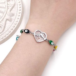 Oneress Matthew Bible Mustard Devil's Eye Bracelet Lady, Heart shaped Stainless Steel Faith Can Move Mountain Bracelet, Medium, Stainless Steel, no gemstone