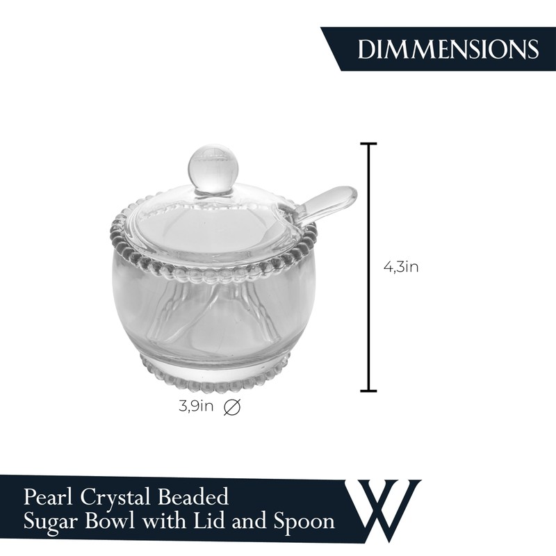 WOLFF Pearl Crystal Beaded Sugar Bowl with Lid and Spoon,