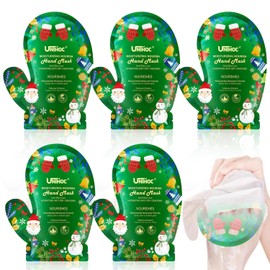 5 Pairs Christmas Nicotinamide Moisturizing Hand Mask Gifts Set, Travel Size for Women and Girls, Hand Skin Repair Renew Mask W/Infused Collagen, Christmas Hand Mask for Dry, Dark and Rough Skin