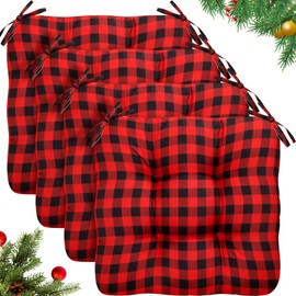 Geetery 4 Pack Chair Cushions for Dining Chair Kitchen Seat Pads with Ties Buffalo Plaid Soft Comfy Square Seat Pads for Home, Outdoor, Patio, Room (Wine Red,White)