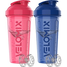 VELOMIX VELOMIX -2 Pack- 28 oz Protein Shaker Bottles for Protein Mixes - 2x Wire Whisk | Leak Proof Shaker Cups for Protein Shakes | Protein Shaker Bottle Pack | Shakers for Protein Shakes-Blue&Pink