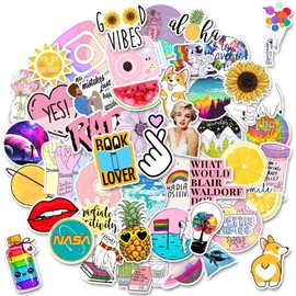 100 PCS Pink Yellow Themed Aesthetic Stickers Set for Laptop Water bottle Moto Bicycle Skateboard Luggage Phone Vinyl Decor Decals Stickers for Kids, Children, Teens, Girls, Boys
