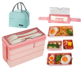 JENAGREN Bento Box Lunch Container, Stackable 3 Layers Meal Prep Salad Adult Lunch Box, Leak-Proof Sandwich Containers with Cutlery Luch bag for Adults Men Women
