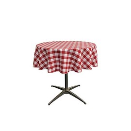 New Creations Fabric & Foam Inc, Polyester Checkered Gingham 36" Round Tablecloth for 24" Round Small Coffee Table with 6" Drop, White & Red