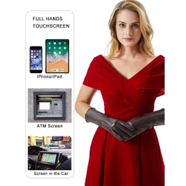 VIKIDEER Long Genuine Leather Gloves for Women Full Touchscreen Winter Warm Lined Elegant Type 12.5'' Brown Small