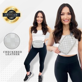 DANCOUR Checkered Belt Bag, Cross Body Bag, Fanny Pack, Leather Fanny Pack Crossbody, Fanny Packs For Women, Crossbody Bags for Women, Waist Bag, Crossbody Fanny Pack For Women (Silver)