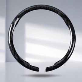 Car Steering Wheel Cover Carbon Fiber Snap On Steering Wheel Accessories Wrap 14.5-15 inch Universal Grip Anti-Skid Protector, Glossy Black
