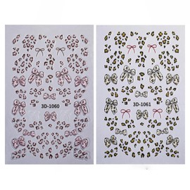 TiMi ins Style Leopard Print Bow Beauty Ribbon Small Bow Nail Stickers Nail Back Adhesive Stickers A Set of 2 Sheets