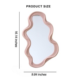 Mokoze Asymmetrical Wall-Mounted Mirror, Creative Unique Decorative Mirrors, Funky Wavy Mirror 16.14"x9.84" Irregular Border Pink Mirror for Bathroom Living Room Decoration