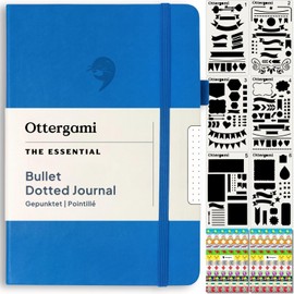 Ottergami The Essential Bullet Dotted Journal Kit, (Blue), Hardcover Dotted Notebook A5 Dot Grid Journaling Work Notebook with 192 pages, Vegan Leather Journals for Women & Men