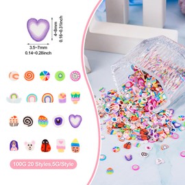 100G Polymer Clay Beads No Hole Polymer Clay Cabochons Assorted Clay Flatback Beads Cute Fun Heishi Clay Bead Charms for Nail Art Hair Clip Scrapbooking Decor Epoxy Jewelry Making