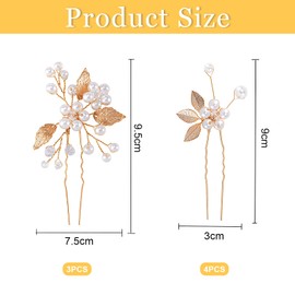 Yeomju Pack of 7 Bridal Hair Pins Golden Leaves Crystal Beads Vintage Headpiece Wedding Hair Accessories Jewellery with Rhinestones for Brides Bridesmaids Flower Girl (2 Styles)