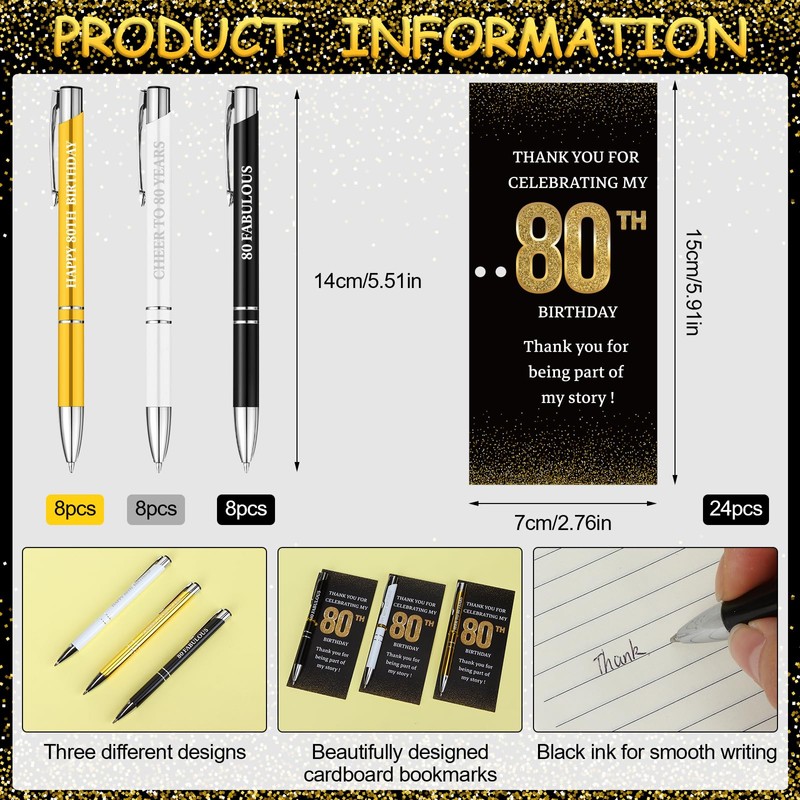 Shknldzsm 24 Set 80th Birthday Party Favors Pens with Thank