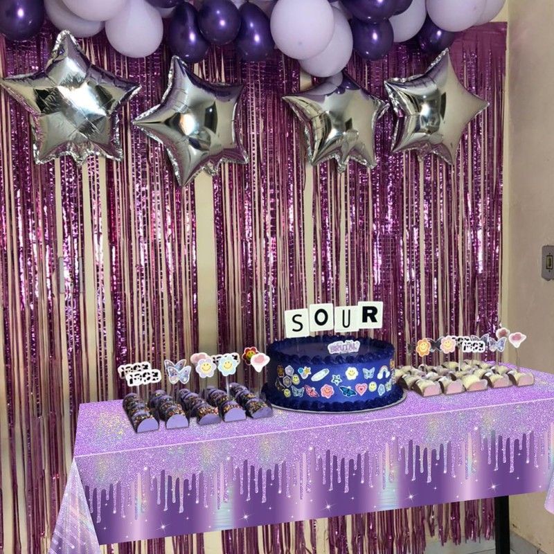 APUXXJUPA 4 Pack Shiny Purple Tablecloths, Laser Purple Table Cover