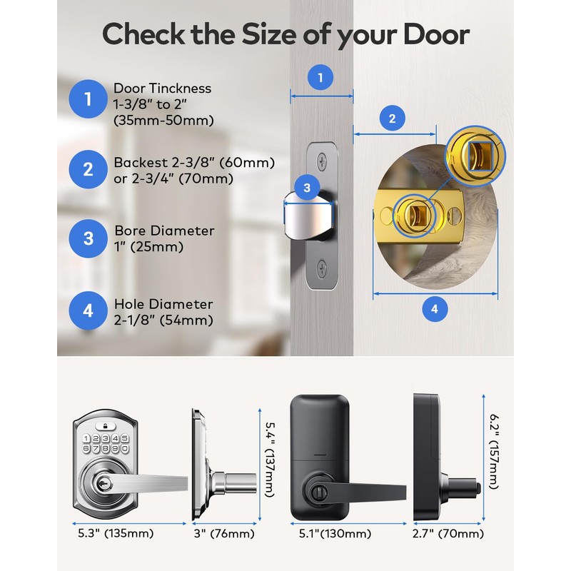 TEEHO Keypad Door Lock with Handle: Keyless Entry Door Lock