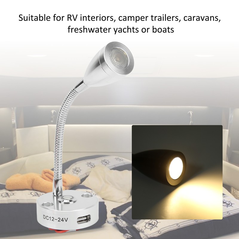 RV Reading Light Flexible Neck 3 Color Light 12‑24V 3W