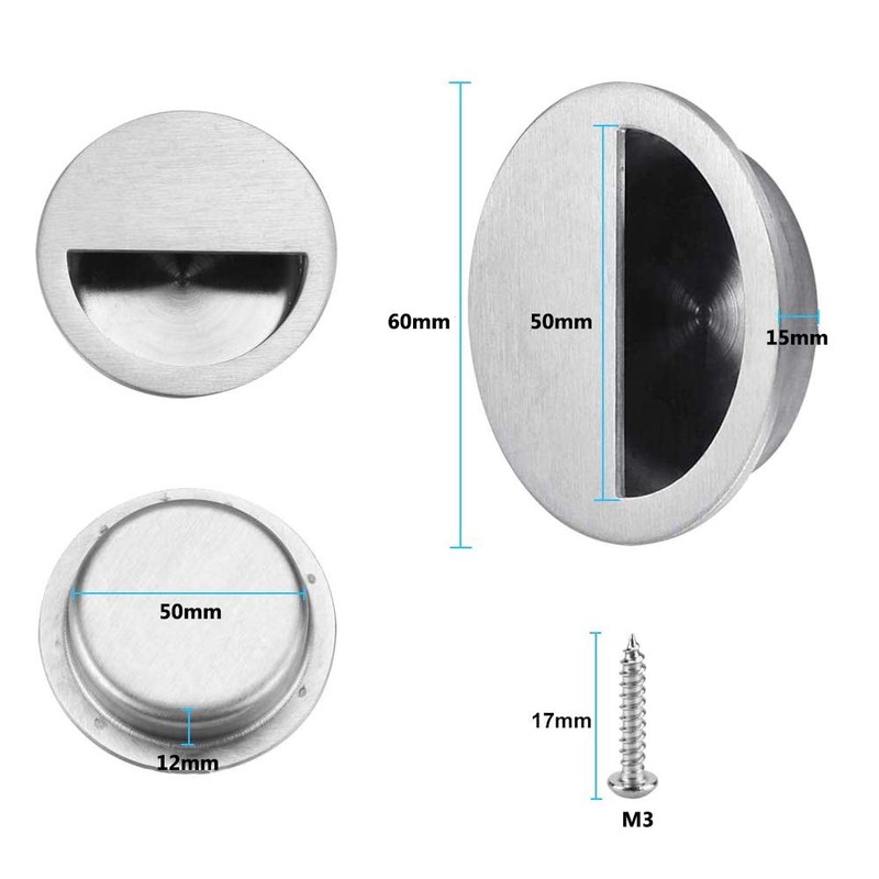 Bestgle 4 Packs Recessed Sliding Door Pull Handles, 60mm Stainless