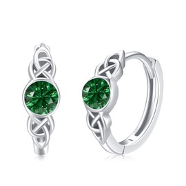 TRISHULA Celtic Hoop Earrings, 925 Sterling Silver, May Birthstone Emerald, Hypoallergenic, Graduation Gift