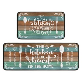 Farmhouse Kitchen Rugs Sets of 2 Non Slip Retro Rustic Wood Texture Kitchen Mats for Floor Washable Area Rug Carpet Runner Hallway Laundry Room 17"x 47"+17"x 30"